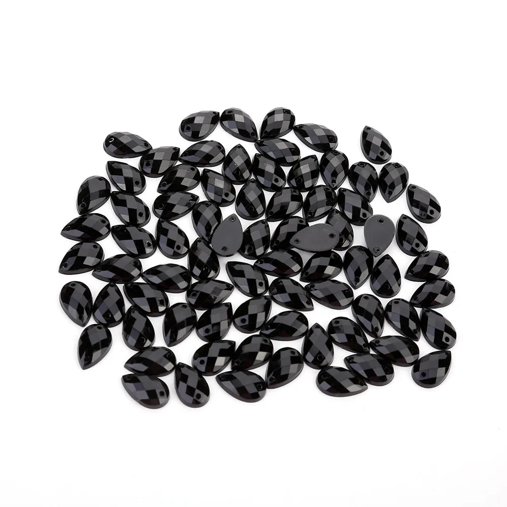 TPSMOC 8*13mm/10*14mm/13*18mm/18*25mm Water Drop Colorful Acrylic Sew On Rhinestone Flatback Crystal Beads For DIY Dress - Цвет: Black