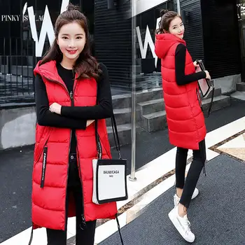

PinkyIsBlack 2019 New Arrival Women Winter Vest Women Long Vest Jacket Sleeveless Hooded Down Cotton Slim Waistcoat Warm Vest