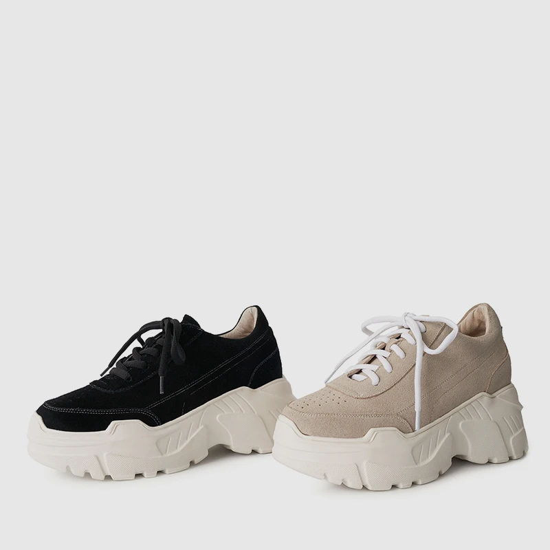 Spring Donna Tennis All nero Quality Thick Scarpe Sneakers Doratasia New larghe Albicocca 2019 Leather Platform Black Lace Up per donna Aw0WRX