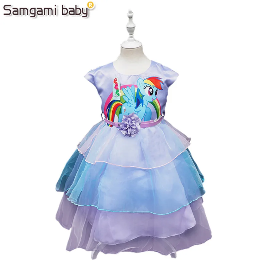 

SAMGAMI BABY 2018 Little Girls New Fashion Color Gauze Dress Girls Tutu Dress My Pony Kids Cartoon Princess Baby Chiffon Sequin
