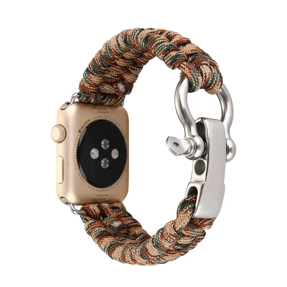 Тканые веревку нейлон ремешок для Apple Watch группа 42 мм 38 мм выживания спортивные наручные часы наручные ремень со свистком для iwatch 4/3/2/1 ремень