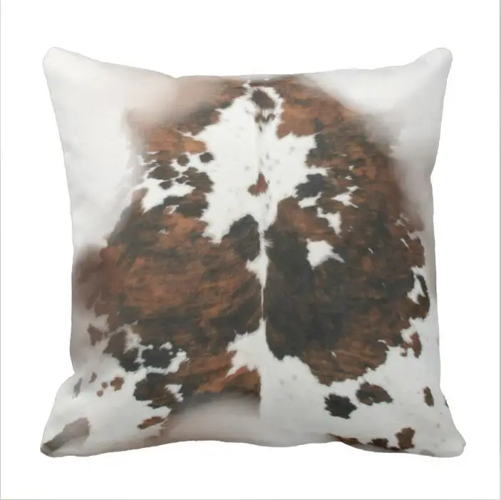 Чехол для подушки из искусственной воловьей кожи, коричневый, черный, белый цвет, двусторонний принт, размер на выбор