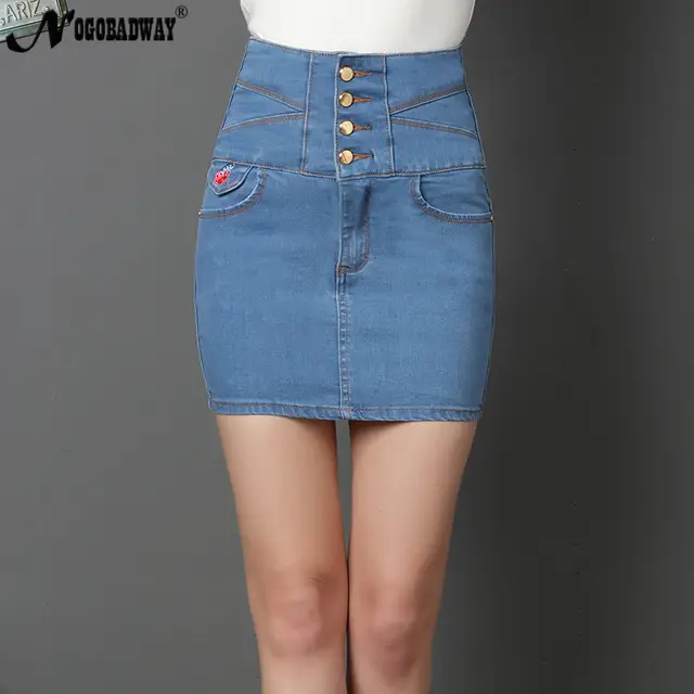 stretch mini denim skirt