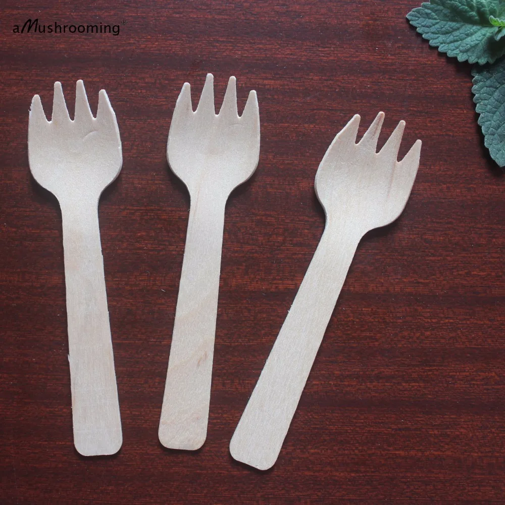 Wooden Spoons 50 SMALL Disposable Wooden Sproks Utensils Mini Dessert