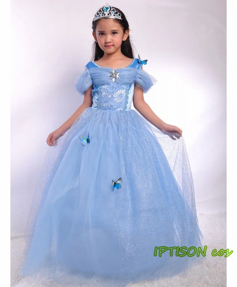 

2018 New Cinderella Dress Girl Blue Prom Dresses For Kids Princess Belle Costume Cinderella Cosplay Gown Party Clothes