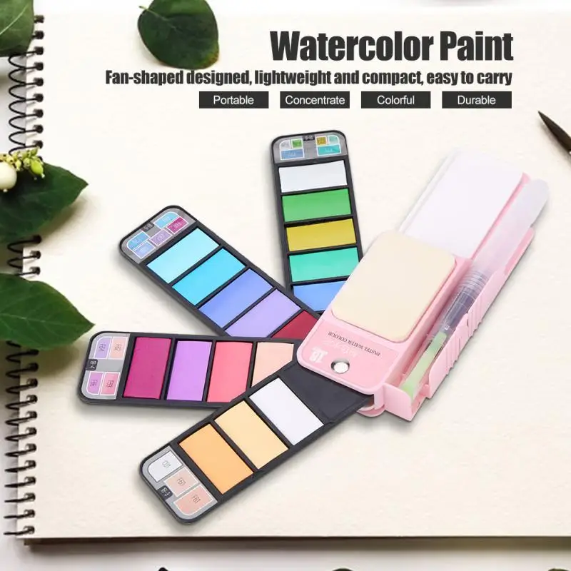 

Fashion 18 Colors Fan Shaped Pigment Painting Set Solid Watercolor Foldable Suit DIY Accessories