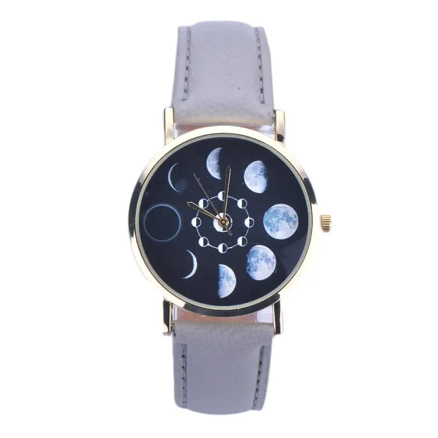 Модные часы с рисунком лунного затмения, Женские Элегантные дизайнерские часы, кожаные кварцевые наручные часы, relogio masculino, Прямая поставка# D - Color: C