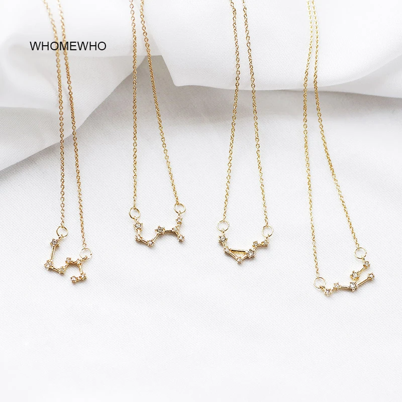 

Gold Chain Constellation 12 Zodiac Signs Pendant Choker Necklaces Summer Korean Fashion Crystal Jewelry Minimalist Accessories