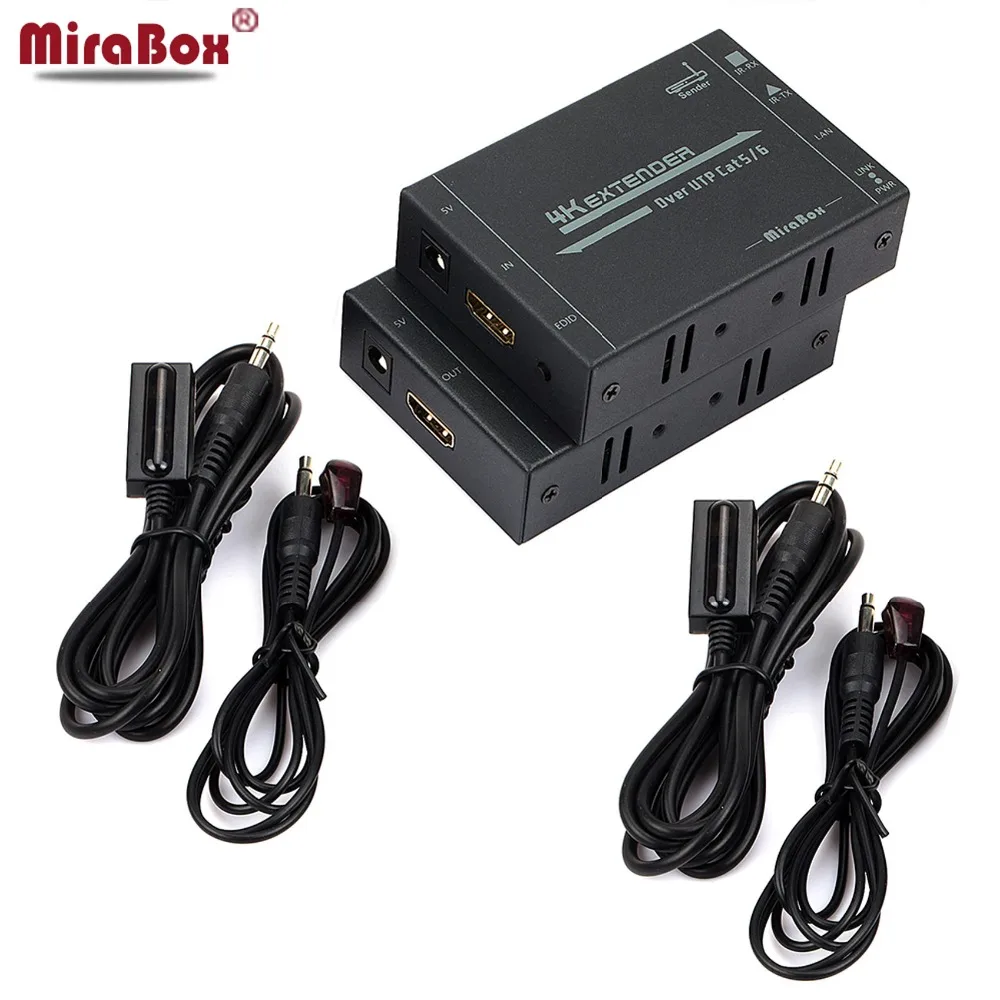 MiraBox 60m 4K HDMI Extender Support HD 2160P@30Hz EDID Technology Double-sided IR Remote Control, Cat5Cat6 RJ45 HDMI extender  (2)
