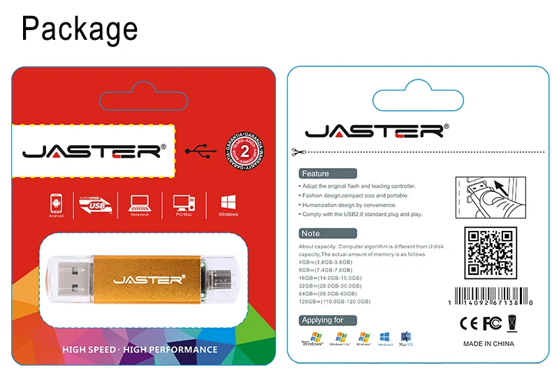 Новинка, JASTER, OTG USB флеш-накопитель, высокоскоростной флеш-накопитель, 128 ГБ, 64 ГБ, 2 в 1, микро Usb флешка, 3,0, 32 ГБ, 16 ГБ, 8 ГБ, флеш-накопитель, флешка