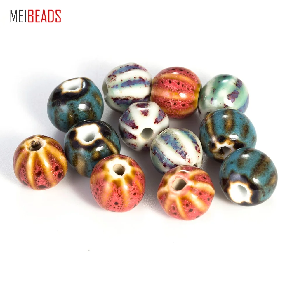 

MEIBEADS 11mm Multi-Color Round Shape Glaze Ceramic Beads Jewelry Findings For Bracelet Pendants DIY Jewelry Making EY5318