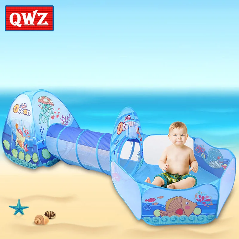 

QWZ Ocean Tunnel Tent Cartoon Game Big Space Ball Pits Portable Pool Foldable Children Outdoor Sports Educational Toy Kids Gifts