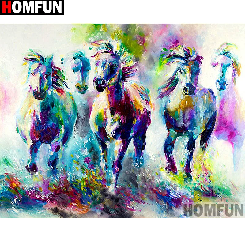 

HOMFUN Full Square/Round Drill 5D DIY Diamond Painting "Color horse" Embroidery Cross Stitch 5D Home Decor Gift A14084