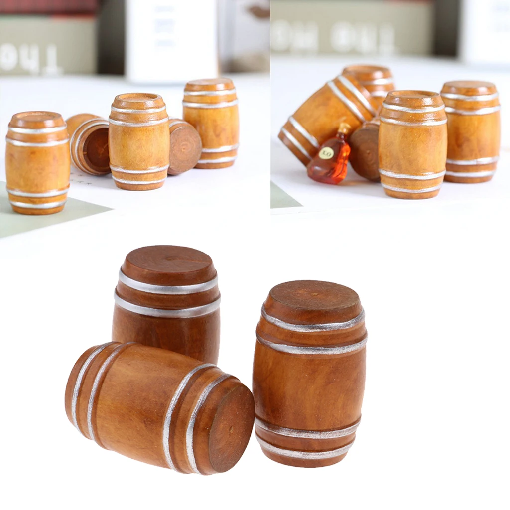 6 Pieces 1/12 Dollhouse Miniature Vintage Beer Barrel Model Micro Landscape Decoration