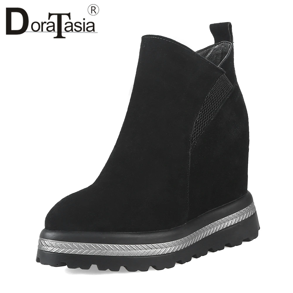 

DORATASIA Large Size 33-42 High Quality Natural Cow Suede Platform Ankle Boots Women Autumn Fur Shoes Woman Height Increasing