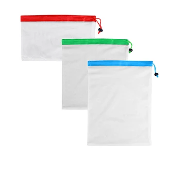 

Reusable Mesh Produce Bag Washable Eco-Friendly Bags for Grocery Shopping Fruit Vegetable Organizer Pouch 3 Sizes Storage Bag