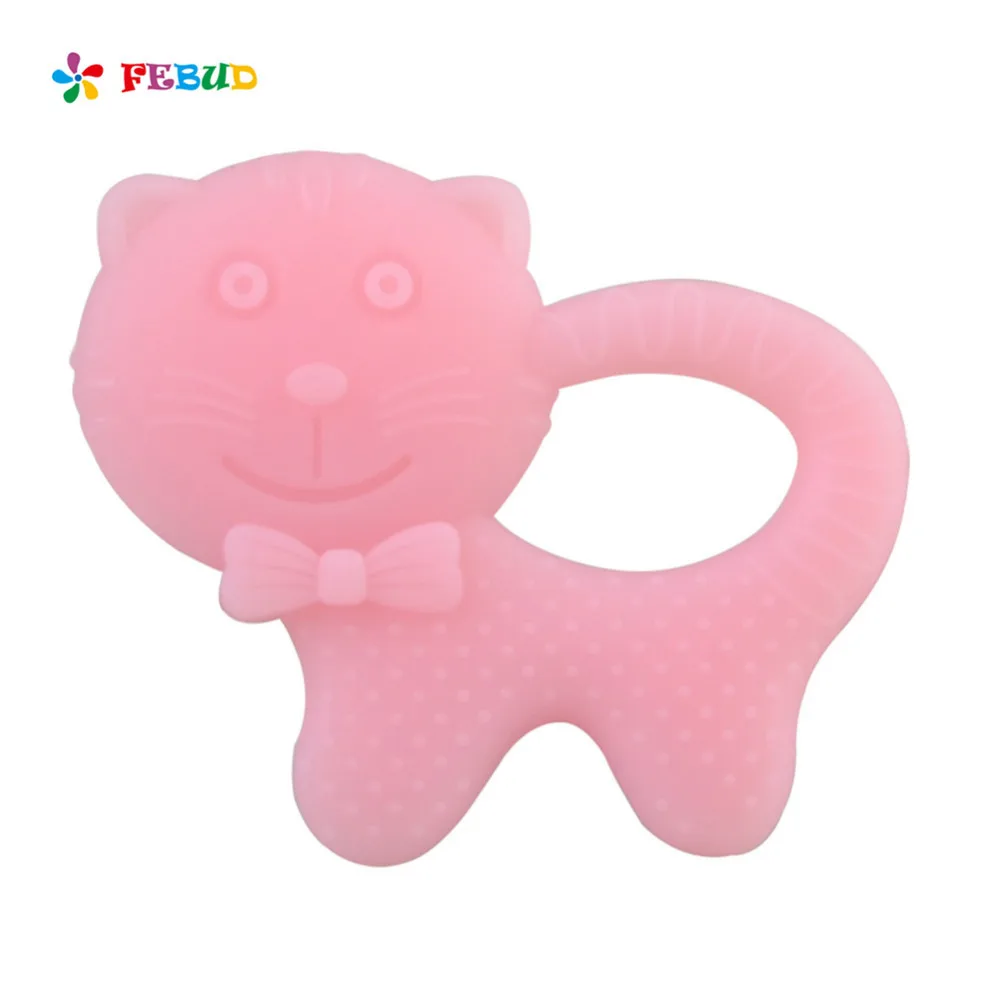 FEBUD Baby Teethers Cartoon Safety Comfort Pacified Teething Teether Chewable Newborn Silicone Solid Dental Care | Мать и ребенок