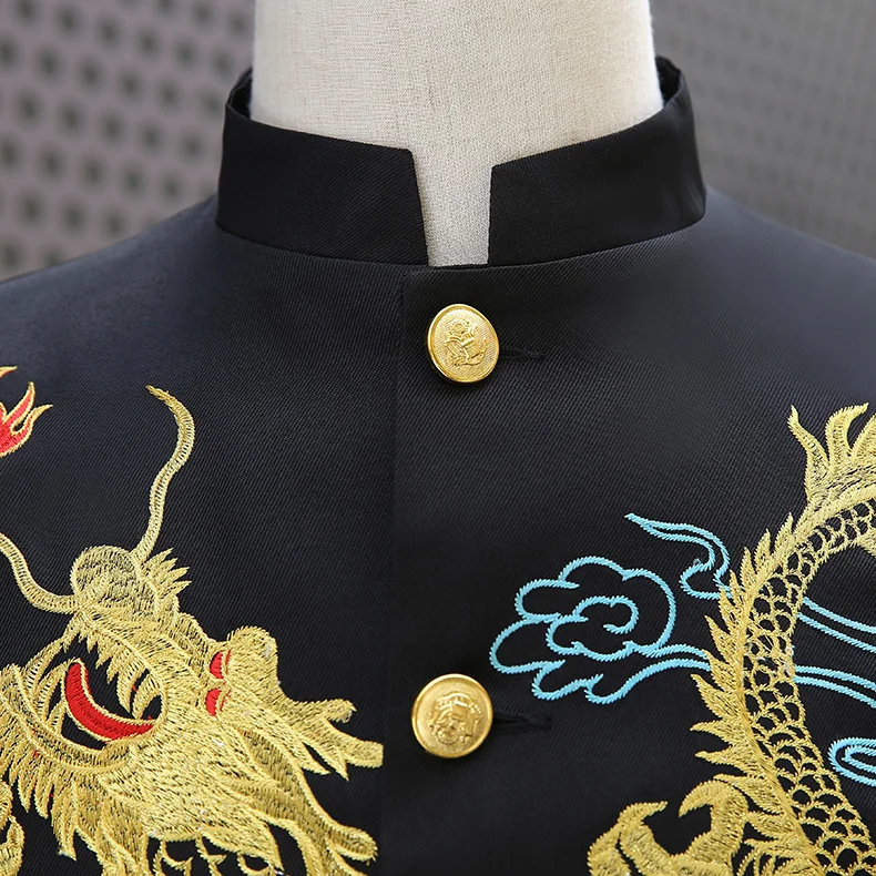 (jacket+pants) Men suits Chinese style Costume Studio black white embroidered tunic youth dress suit Male Wedding groom clothing (jacket+pants) Men suits Chinese style Costume Studio black white embroidered tunic youth dress suit Male Wedding groom clothing