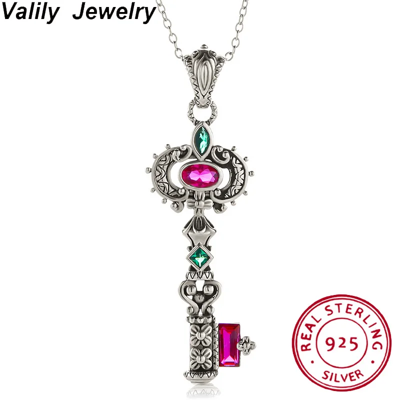 

Valily Jewelry Women's Choker Necklace Authentic 925 Silver Sterling Key Pendant Necklace for Female Fashion Necklace Jewelry