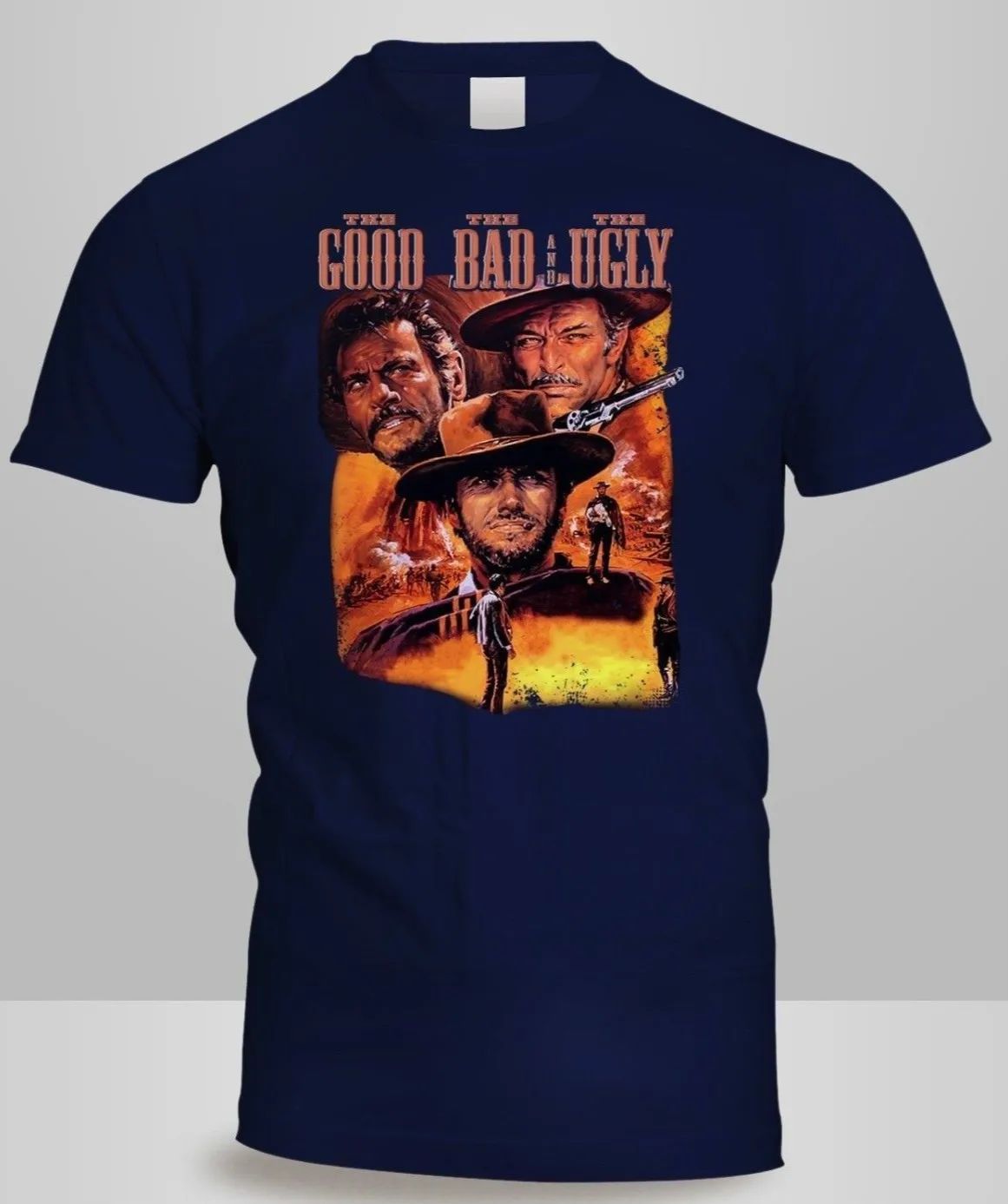 The Good Bad And Ugly Мужская футболка темно синего цвета Clint Eastwood|Футболки| |