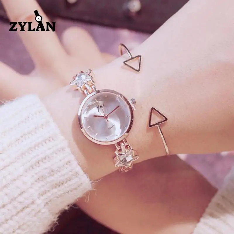 

ZYLAN Luxury Crystal Bling Star Women Bracelet Watch Slim Band Small Dial Ladies Bangle Wristwatches Female Hour Gold Watches