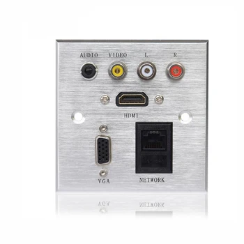 

RCA Wall Outlet with Audio Video HDMI VGA Network , aluminum alloy panel Electric Socket for Hotel Office Customized Accept
