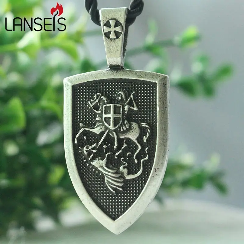 

lanseis 1pcs dropshipping men necklace ST.GEORGE Protect US Saint Shield Protection cross medal pendant saint talisman jewelry