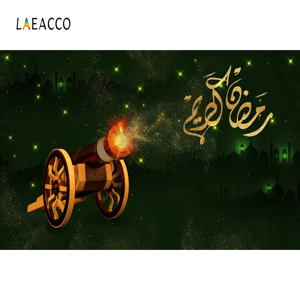 

Laeacco Ramadan Eid Mubarak Cannon Muslim Stars Green Photographic Background Vinyl Photography Backdrops For Photo Studio