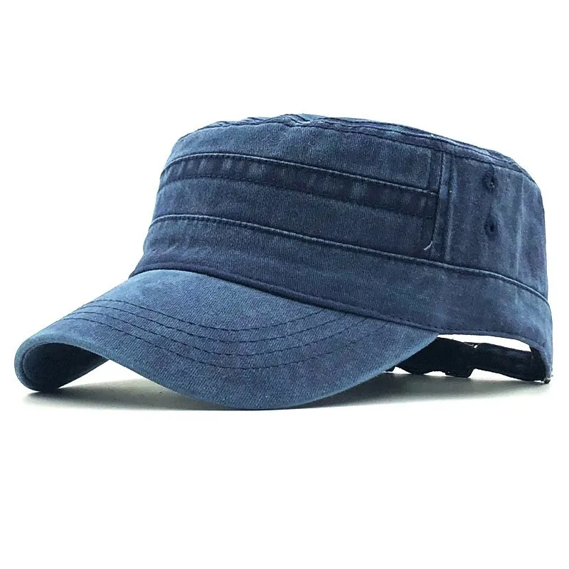

2019 Classic Vintage Flat Top Mens Washed Caps And Hat Adjustable Fitted Thicker Cap Winter Warm Military Hats For Men