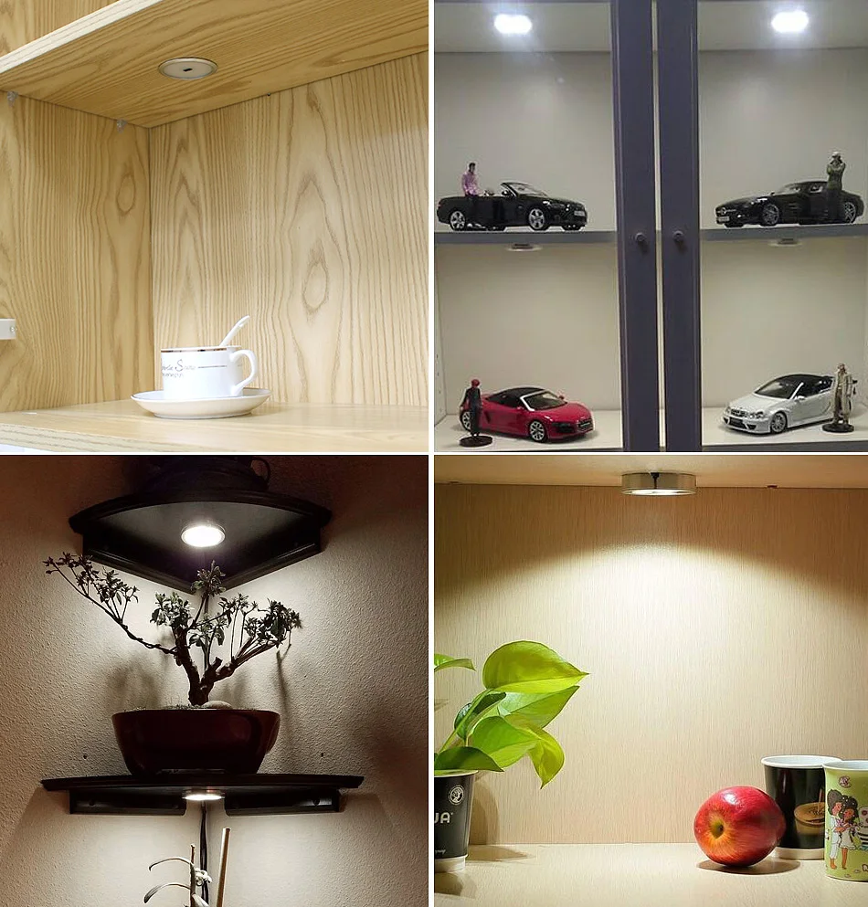 12Under Cabinet Lamps Night Puck Lights 3W 12V Round Kitchen Indoor Lighting LED SMD Energy Saving Lights Lamp Cupboards Light