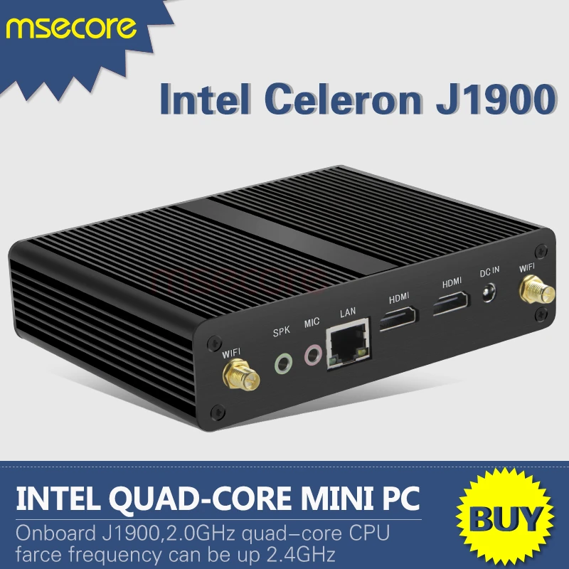 Fanless Intel J1900 Mini PC NUC Windows 10 Desktop Computer Pocket PC barebone system Celeron Quad