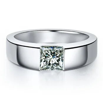 

White Gold Men Jewelry 1CT 14K Princess Cut Jewelry Engagement Ring for Bridegroom Lovely Diamond Moissanite Husband Jewelry
