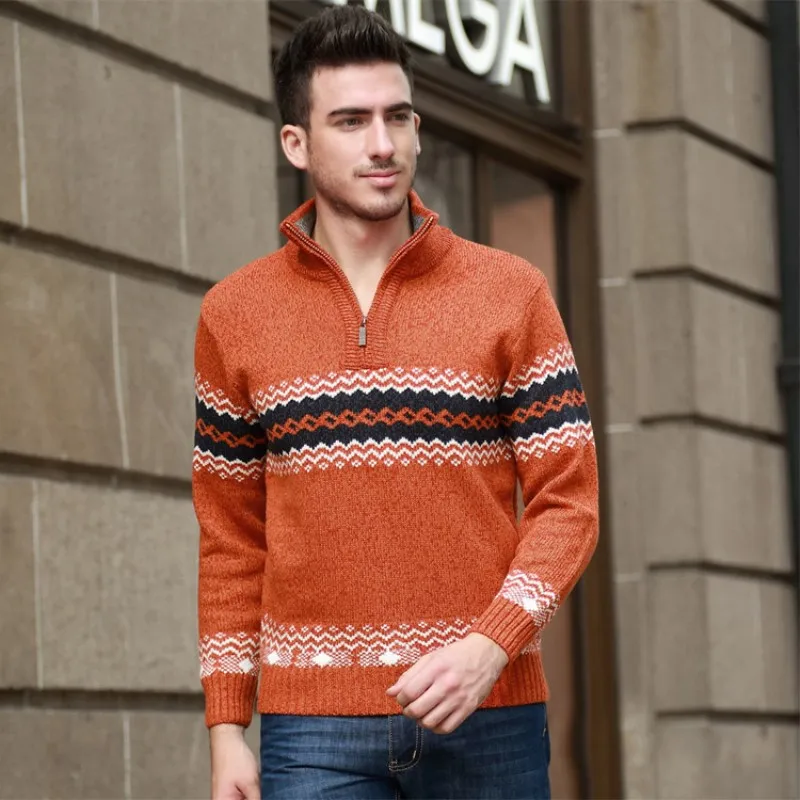 

Autumn Men's Knitted Sweater Zipper Mandarin Collar Men Pullovers Sweater Male Thick Sweater