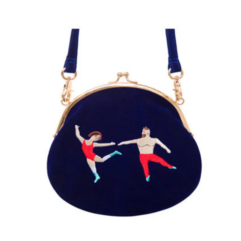Velvet Bag women Vintage bag Velvet Embroidery Women Messenger Bags In Semi-circle Round Shape Original Designed