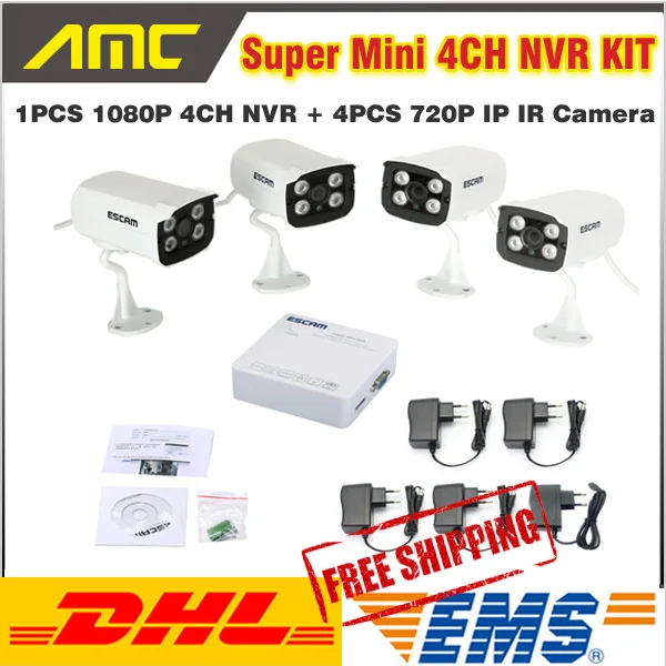 Супер Мини 4ch NVR комплект HDMI 4 шт. 720 P ip пуля ИК 1.0mp мегапиксельная Камера канала 1080