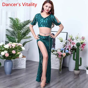

New Arrival Women Belly Dance mesh Divide Long Skirt Women's Performance Defined Performance Dance Practice Set Costume