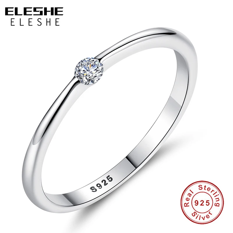 ELESHE Luxury Brand 925 Sterling Silver Rings with Crystal for Women Engagement Wedding Ring Silver Jewelry