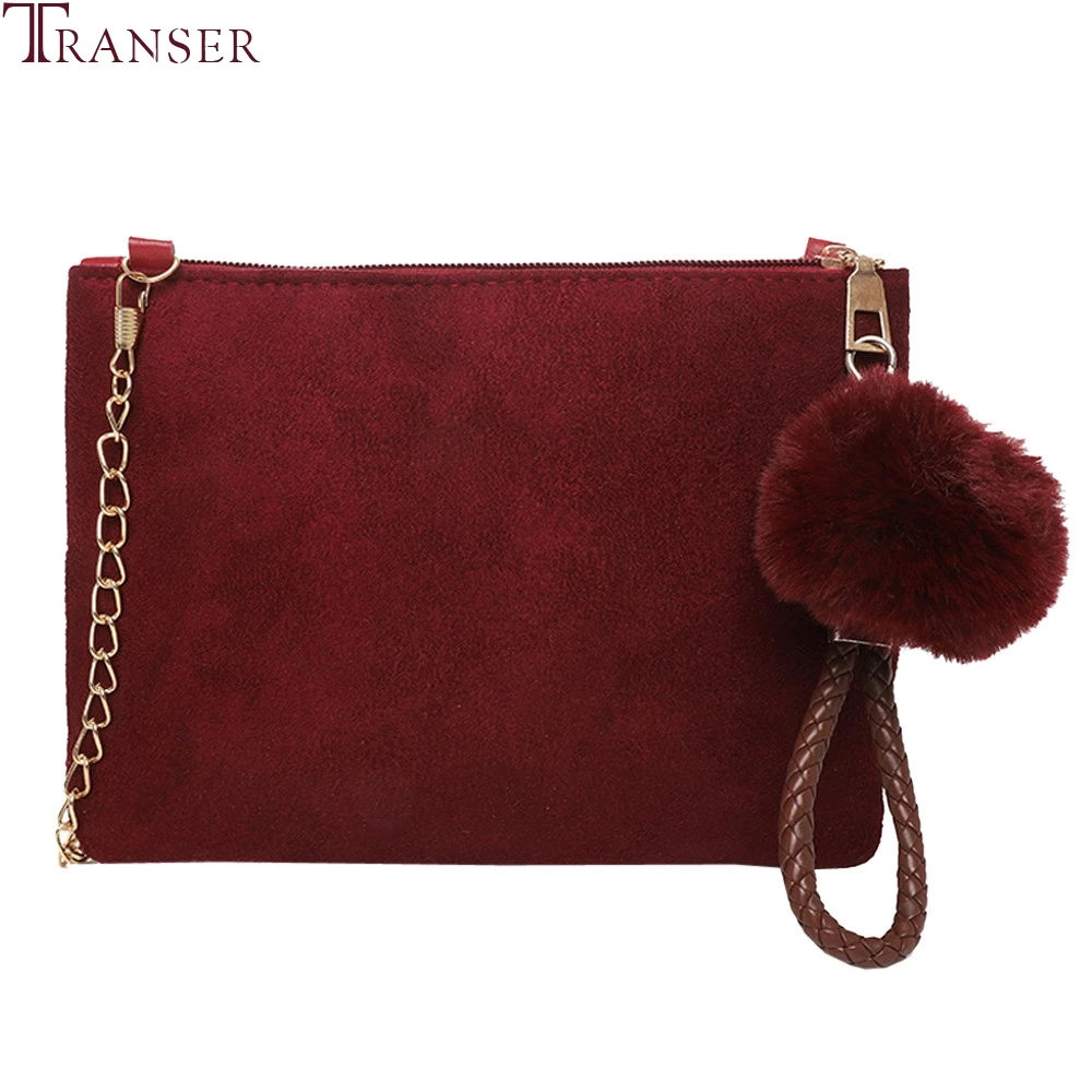 

Transer Crossbody Clutch Bag for Women Hairball Solid Color Shoulder Bag Female Zipper Suede Handbags Bolsas Feminina 2018 #35