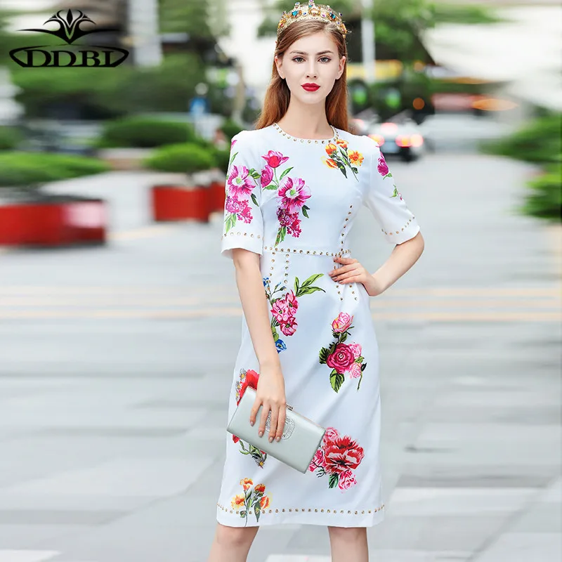 beading white dress midi office dress high quality summer dresses 180626
