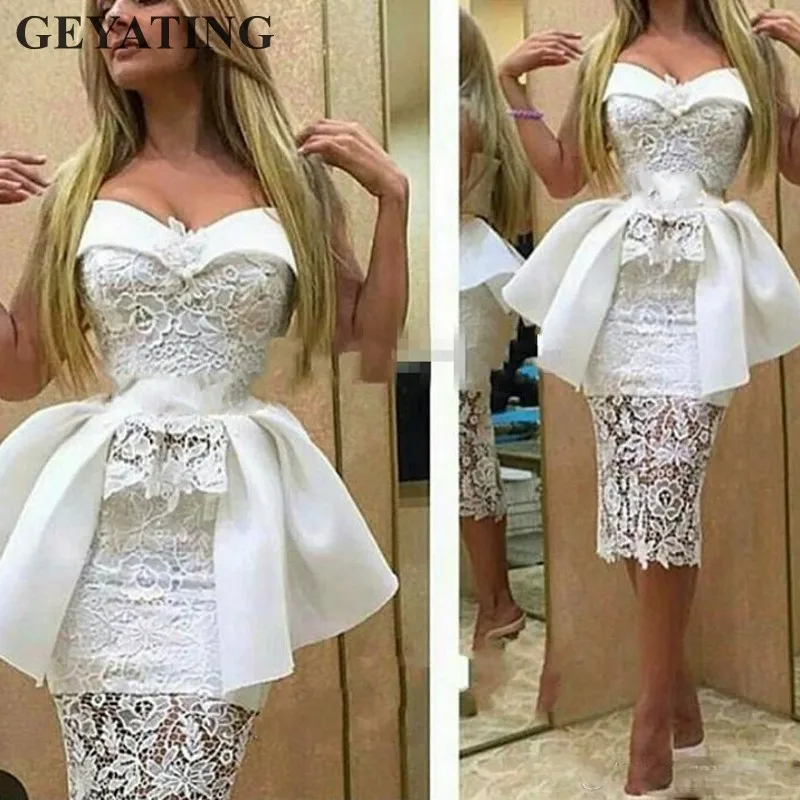 Сексуальное Белое Кружевное короткое коктейльное платье Vestido de festa curto Очаровательное платье длины миди вечернее платье с баской