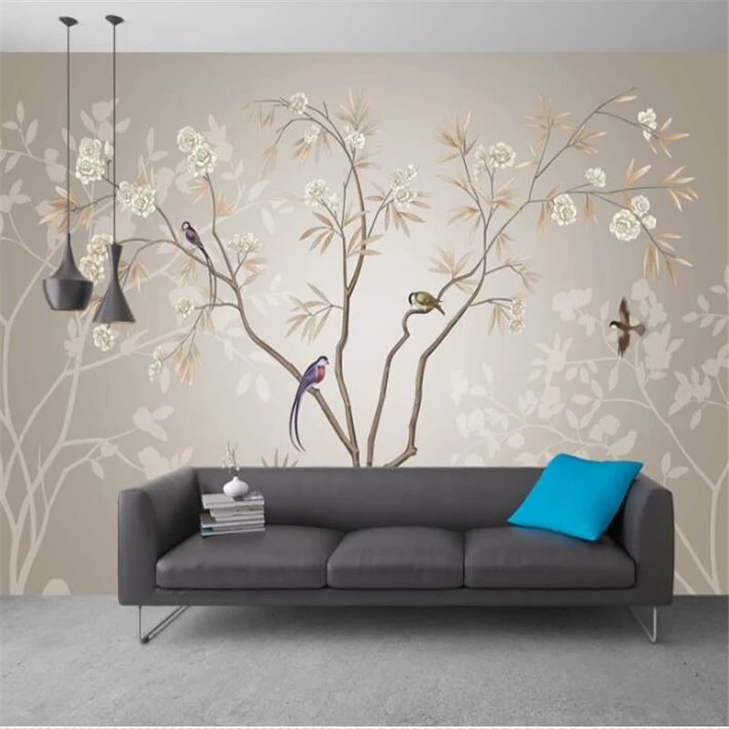 

beibehang papel de pared Custom wallpaper 3d mural hand-painted flowers and birds figure wallpaper living room bedroom wallpaper
