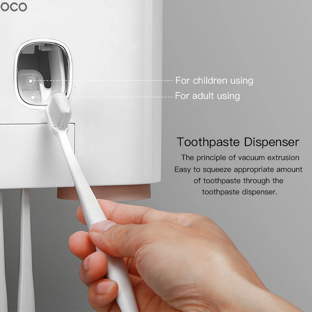 Online BR soporte de pared dispensador automático de pasta de dientes juego de accesorios de baño estante de almacenamiento multifuncional con 4 tazas