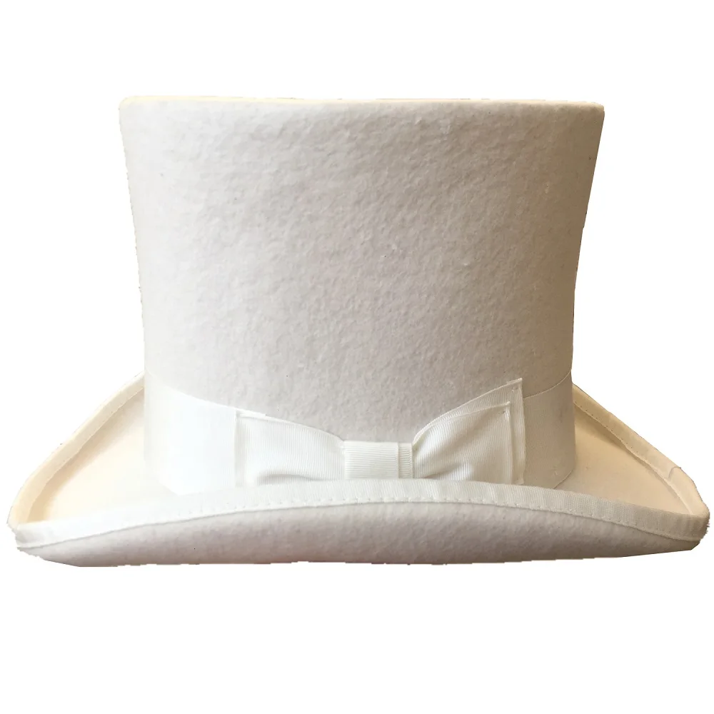 Белая 18,0 см(") шерстяная фетровая шляпа с высоким верхом/Свадебная шляпа жениха/шляпа-цилиндр
