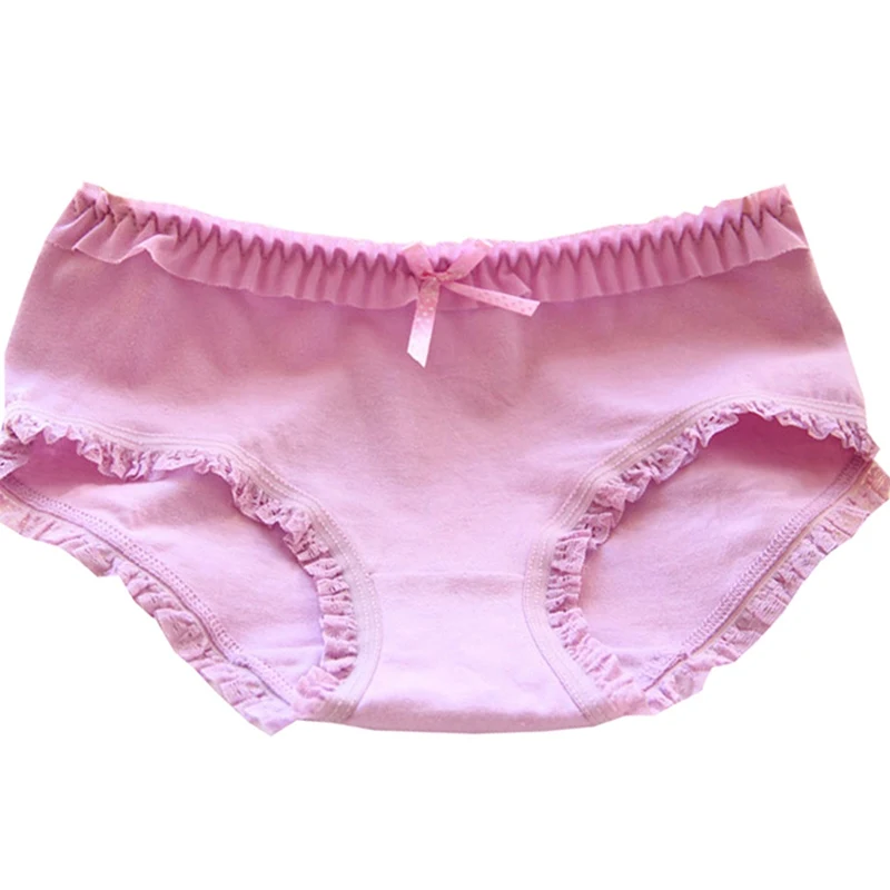 Women Sexy Lace Panties Fashion Cute Bow Lingerie Solid Color Pretty Briefs High Quality Cotton Mid Waist Women Underwear