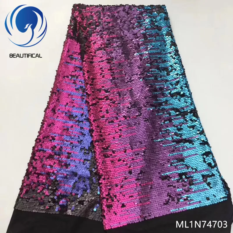 

Beautifical sequins net laces fabrics african tulle lace dress 2019 high quality french shiny lace fabrics 5yards/lot ML1N747