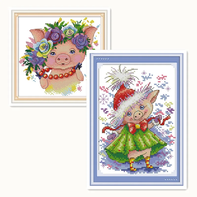 

Everlasting love Pretty pig silhouette chinese Cross stitch kits Ecological cotton stamped printed DIY gift Christmas decoration