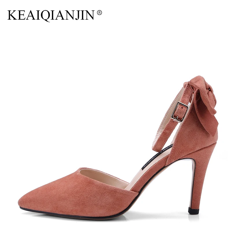 

KEAIQIANJIN Woman Summer Gladiator Sandals Fashion Black Party High Heels Shoes Sexy Genuine Leather Butterfly Knot Sandals 2018