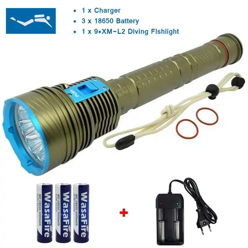  Lamp for Underwater Hunting 150M Underwater 20000Lumen 9x XM-L2 LED Diving Flashlight LED Torch Lig - 32764860768