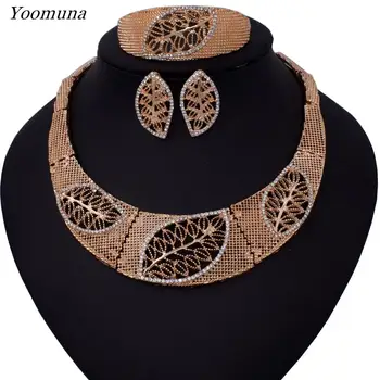 

Fashion Nigerian Jewelry Sets Women African Beads Jewelry set Wedding Crystal Fashion Dubai Gold Color jewellery Set For Women