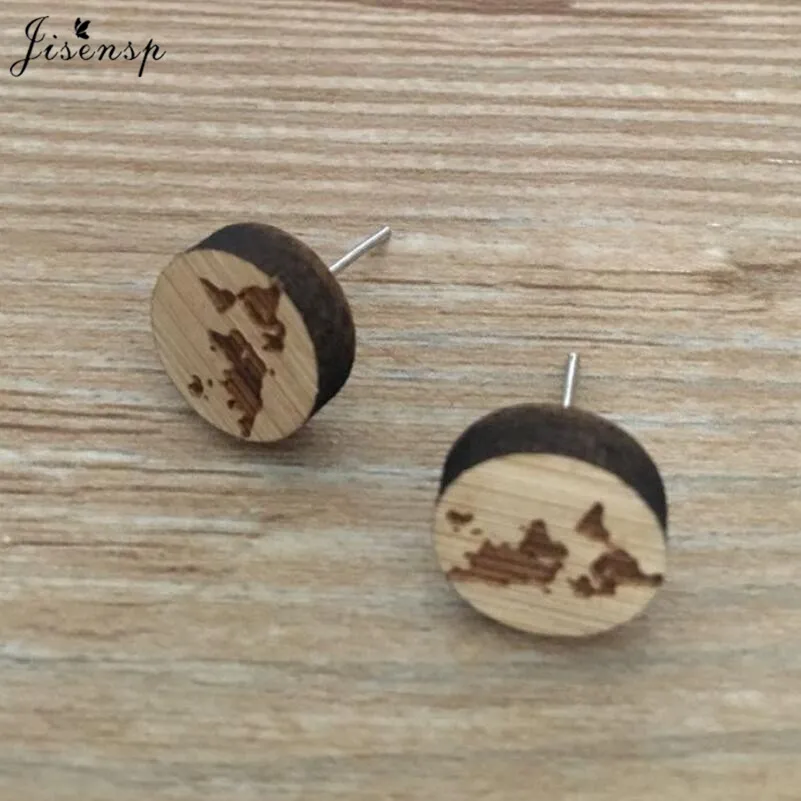Wood World Map Earrings - 